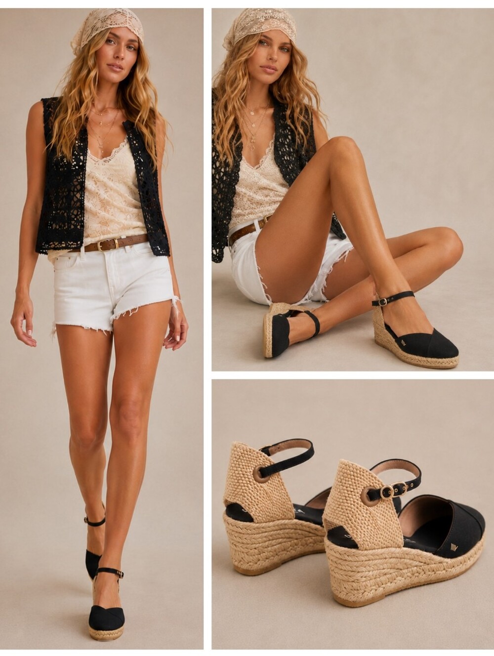 Viscata Pubol Black Canvas Espadrille Wedge Sandals Size 39 US 8 EUC $135 S4144 - Picture 2 of 12